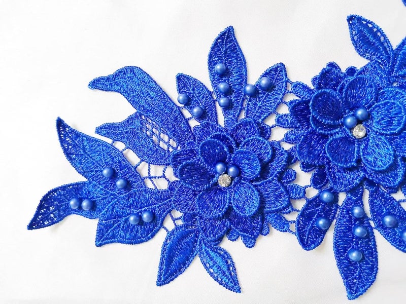 Ruinuo 3D Lace Beads Flower Applique Patches Sew on Patches Embroidery Appliques Rhinestone Sewing Wedding Dress Collar Decor Blue - Image 3
